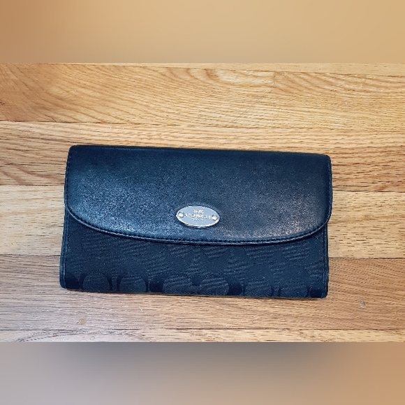 Coach Slim Envelope Wallet F53617 Signature Canvas Black Leather Trim OS Coach - Picture 1 of 3